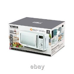Microwave Oven Digital Mirror Door White & Chrome Defrost LED Display 800W 20L