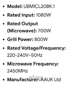 Microwave with A Grill Function Specifically Model UBMICL20BK. 1. Brand New Boxed