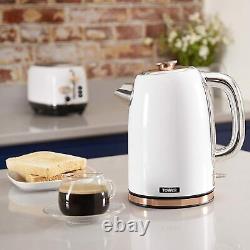 Modern Kitchen Set Microwave Jug Kettle Toaster Tower Combo White and Rose Gold