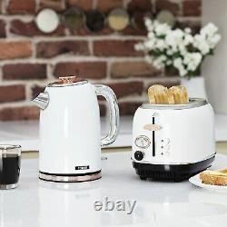 Modern Kitchen Set Microwave Jug Kettle Toaster Tower Combo White and Rose Gold