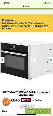 NEFF N70 C17UR02N0B Built-in Solo Microwave Stainless Steel New £650