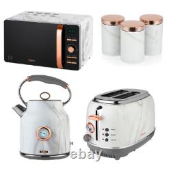 NEW Marble Rose Gold Kettle 2 Slice Toaster Microwave & Canisters Matching Set