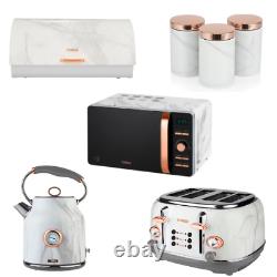 NEW Marble Rose Gold Kettle 4 Slice Toaster Microwave Bread Bin Canisters Set