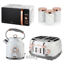 NEW Marble Rose Gold Kettle 4 Slice Toaster Microwave & Canisters Matching Set