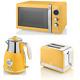 New Swan Retro Dial Kettle, 2 Slice Toaster Digital Microwave Yellow Kitchen Set