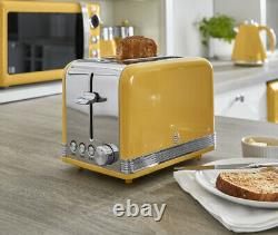 NEW Swan Retro Dial Kettle, 2 Slice Toaster Digital Microwave Yellow Kitchen Set