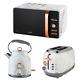 New Tower Kettle 2 Slice Toaster & Microwave Set White Marble Effect/rose Gold