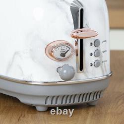 NEW Tower Kettle 2 Slice Toaster & Microwave Set White Marble Effect/Rose Gold