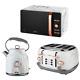 New Tower Kettle 4 Slice Toaster & Microwave Set White Marble Effect/rose Gold