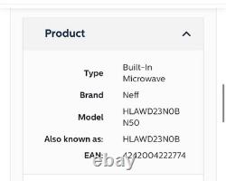 Neff Integrated Microwave Oven 60cm Wide HLAWD23nob