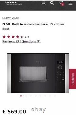 Neff N50 HLAWD53N0B Built-in 25L 900W Solo Microwave Oven, Black/Stainless Steel