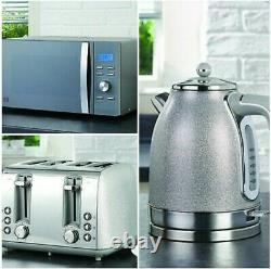 New Sparkle Grey Silver Kettle, Toaster & Microwave Appliance Set Wow Stunning