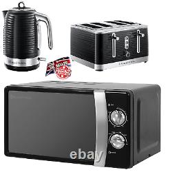 RUSSELL Hobbs Kettle 4 Slice Toaster & Microwave Matching Kitchen Set Black UK