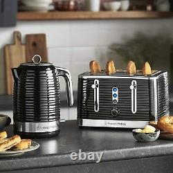 RUSSELL Hobbs Kettle 4 Slice Toaster & Microwave Matching Kitchen Set Black UK