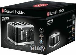 RUSSELL Hobbs Kettle 4 Slice Toaster & Microwave Matching Kitchen Set Black UK