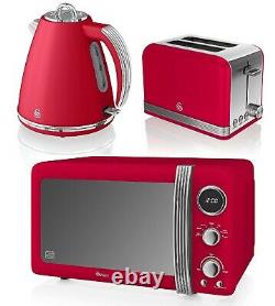 Red Microwave Digital Swan with Cordless Electric Kettle and Toaster Set Swan