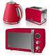 Red Microwave Digital Swan With Cordless Electric Kettle And Toaster Set Swan