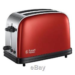 Red Russell Hobbs Microwave Kettle Toaster Set + Tea, Coffee and Sugar Canisters