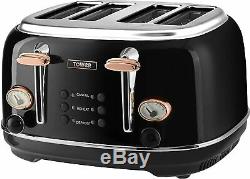 Rose-Gold Tower Set Microwave Jug Kettle 4-Slice Toaster and Slow Cooker Black