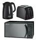 Russell Hobbs Black Combo Microwave Kettle Toaster Set Cheap Kitchen Kit New