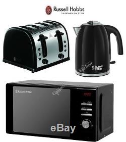 Russell Hobbs Black Microwave Kettle and Toaster Set Jug Kettle & 4 Slot Toaster