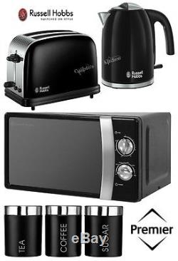 Russell Hobbs Colours Plus Kettle and Toaster Set & Microwave & Black Canisters