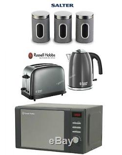 Russell Hobbs Colours Plus Kettle and Toaster Set & Microwave & Canisters Grey