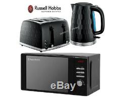 Russell Hobbs Honeycomb Kettle and Toaster Set with Heritage Microwave Black