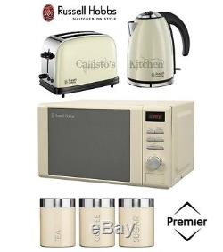 Russell Hobbs Kettle, Toaster & Microwave & Cream Tea Coffee Sugar Canisters New