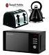 Russell Hobbs Microwave Kettle And Toaster Set Black Kettle & 4slice Toaster New