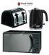 Russell Hobbs Microwave Kettle And Toaster Set Jug Kettle & 4 Slot Toaster Black