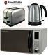 Russell Hobbs Microwave Kettle And Toaster Set Silver Kettle & 2 Slot Toaster