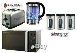 Russell Hobbs Microwave Kettle and Toaster with 3 Piece Silver Canister Set New
