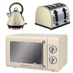Russell Hobbs Retro Cream Manual Microwave 17L + Legacy Kettle & 4 Slot Toaster