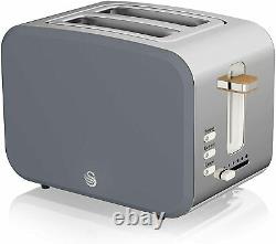 SWAN Cordless Kettle Toaster & Digital Microwave Nordic Set Grey/Wood Finish UK