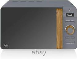 SWAN Cordless Kettle Toaster & Digital Microwave Nordic Set Grey/Wood Finish UK