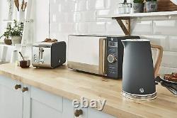 SWAN Cordless Kettle Toaster & Digital Microwave Nordic Set Grey/Wood Finish UK