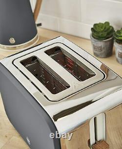 SWAN Cordless Kettle Toaster & Digital Microwave Nordic Set Grey/Wood Finish UK