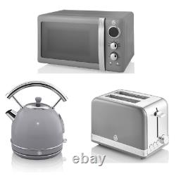 SWAN Retro Dome Kettle 2 Slice Toaster & Microwave Kitchen Matching Set Grey