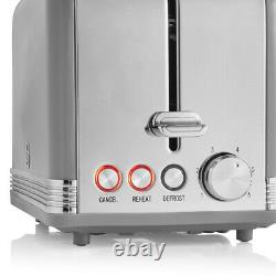 SWAN Retro Dome Kettle 2 Slice Toaster & Microwave Vintage Kitchen Set Grey