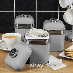 SWAN Retro Kettle Toaster Microwave Canisters Mug Tree Towel Pole Set in Grey