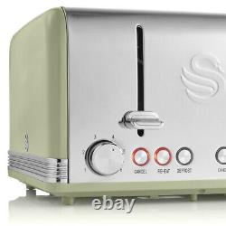 SWAN Retro Kitchen Set in Green Jug Kettle 4 Slice Toaster & Digital Microwave