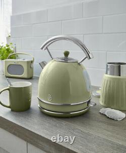 SWAN Retro Kitchen Set of 7 Green Kettle Toaster Microwave Breadbin & Canisters