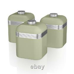 SWAN Retro Kitchen Set of 7 Green Kettle Toaster Microwave Breadbin & Canisters