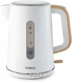 Scandinavian Set Tower Scandi Microwave Electric Kettle and Toaster WHITE & WOOD