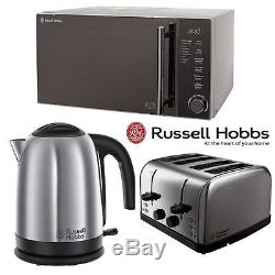 Silver Russell Hobbs Stainless Steel Microwave Kettle 4Slice Toaster Kitchen Set