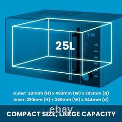 Sleek Digital Microwave Oven, 5 Power Levels, Silver, Mirrored, 25 Litre