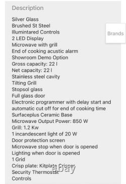 Smeg MP122 Built-In Microwave Oven 850W Grill 1250W Stainless Steel Integrated