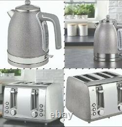 Sparkling 4 Slice Toaster & Kettle Stunning kitchen Set. Grey Silver