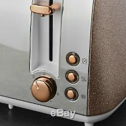 Sparkling Rose Gold Kettle, 4 Slice Toaster & Microwave kitchen Set